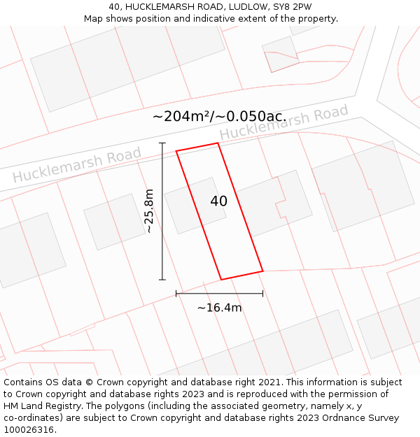 40, HUCKLEMARSH ROAD, LUDLOW, SY8 2PW: Plot and title map