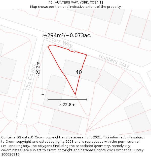 40, HUNTERS WAY, YORK, YO24 1JJ: Plot and title map