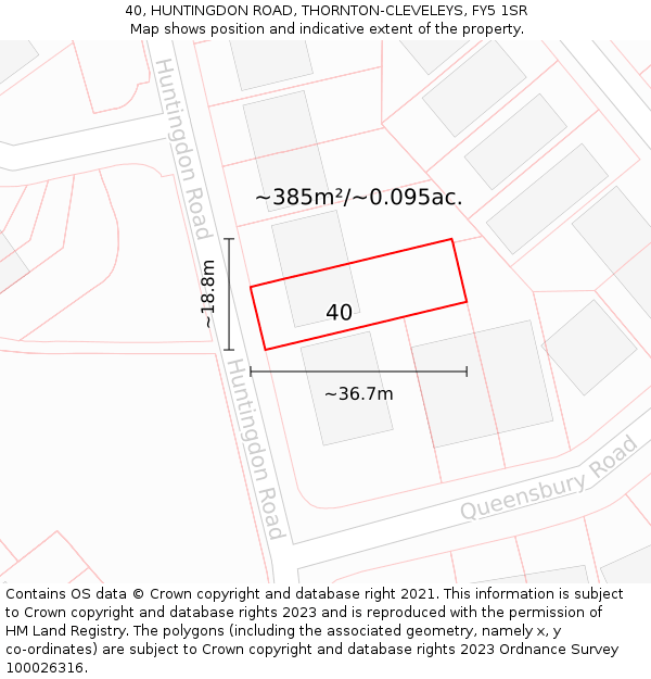 40, HUNTINGDON ROAD, THORNTON-CLEVELEYS, FY5 1SR: Plot and title map