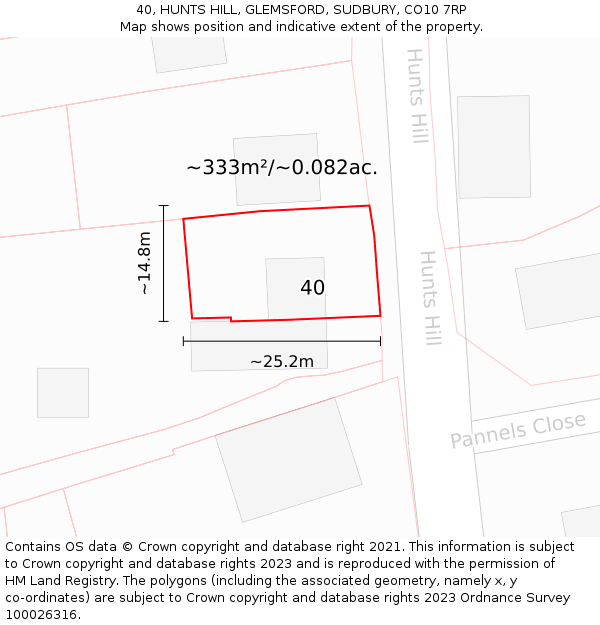 40, HUNTS HILL, GLEMSFORD, SUDBURY, CO10 7RP: Plot and title map