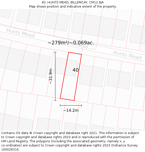 40, HUNTS MEAD, BILLERICAY, CM12 9JA: Plot and title map