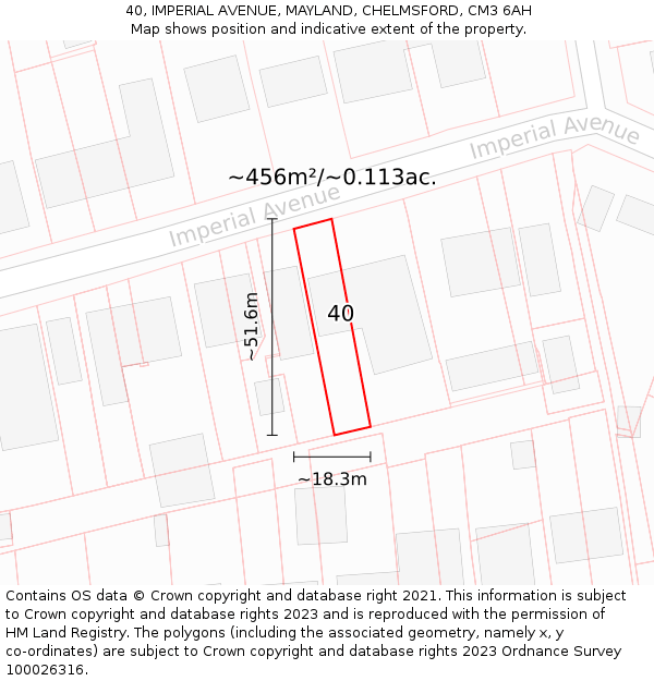 40, IMPERIAL AVENUE, MAYLAND, CHELMSFORD, CM3 6AH: Plot and title map