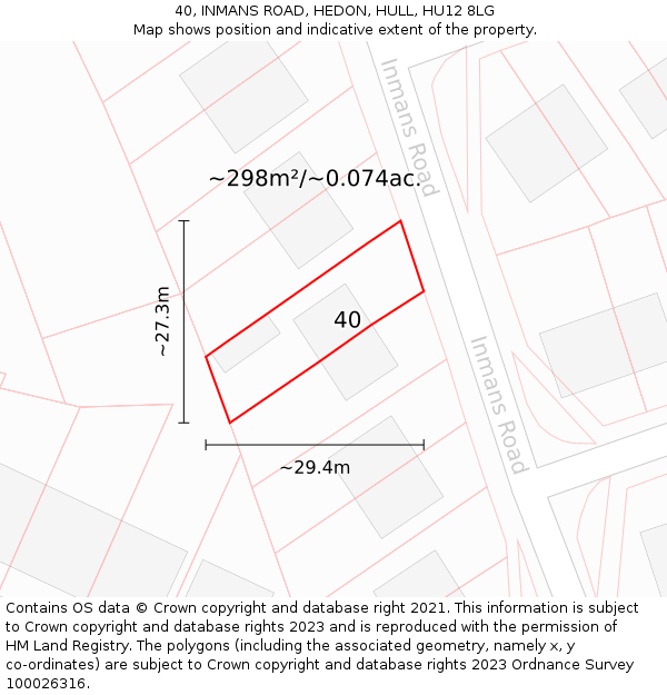 40, INMANS ROAD, HEDON, HULL, HU12 8LG: Plot and title map