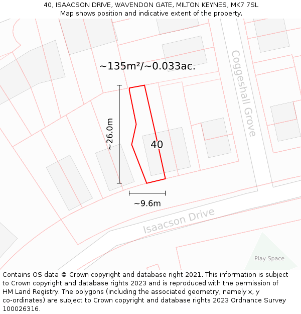 40, ISAACSON DRIVE, WAVENDON GATE, MILTON KEYNES, MK7 7SL: Plot and title map