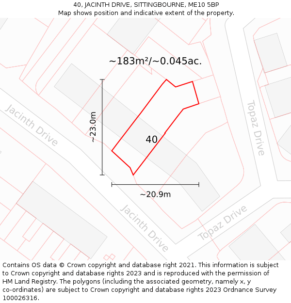 40, JACINTH DRIVE, SITTINGBOURNE, ME10 5BP: Plot and title map