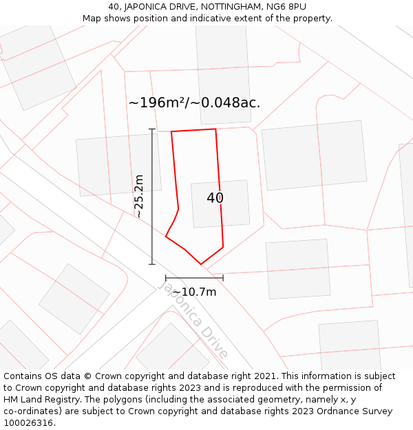 40, JAPONICA DRIVE, NOTTINGHAM, NG6 8PU: Plot and title map