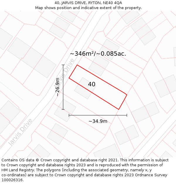 40, JARVIS DRIVE, RYTON, NE40 4QA: Plot and title map