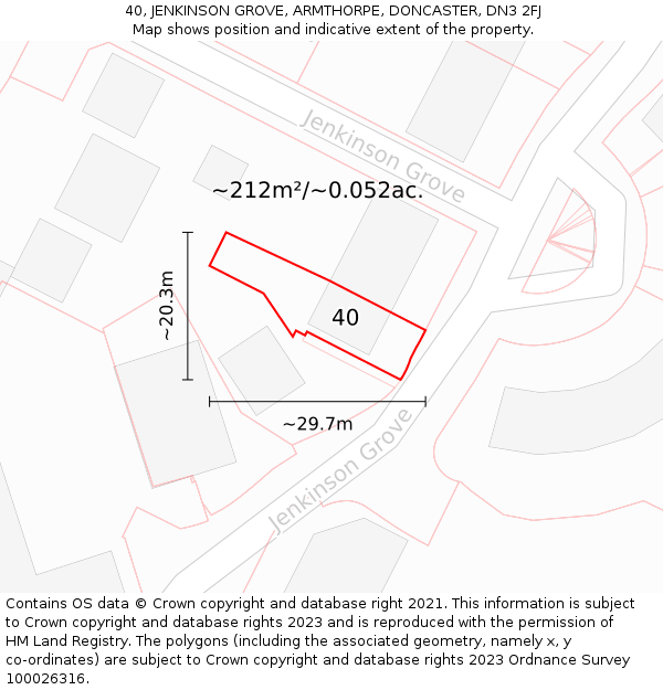 40, JENKINSON GROVE, ARMTHORPE, DONCASTER, DN3 2FJ: Plot and title map