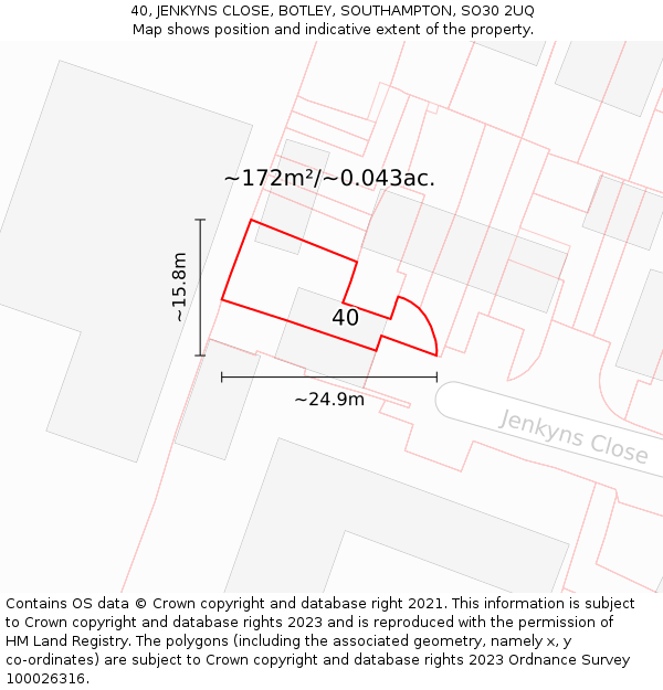 40, JENKYNS CLOSE, BOTLEY, SOUTHAMPTON, SO30 2UQ: Plot and title map