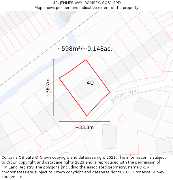 40, JENNER WAY, ROMSEY, SO51 8PD: Plot and title map