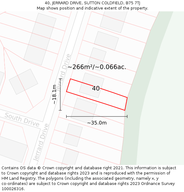 40, JERRARD DRIVE, SUTTON COLDFIELD, B75 7TJ: Plot and title map