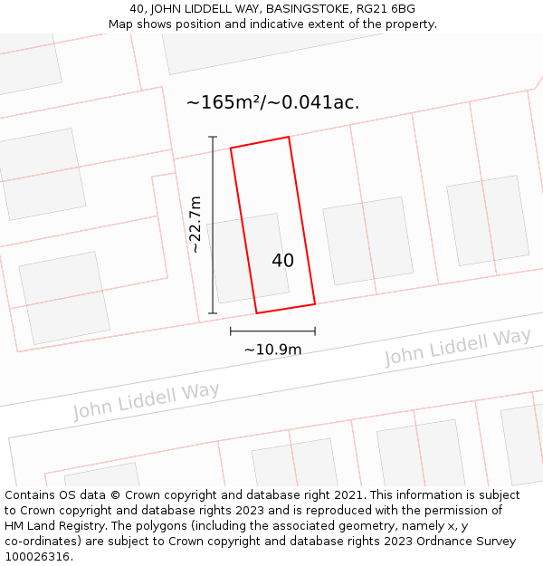 40, JOHN LIDDELL WAY, BASINGSTOKE, RG21 6BG: Plot and title map