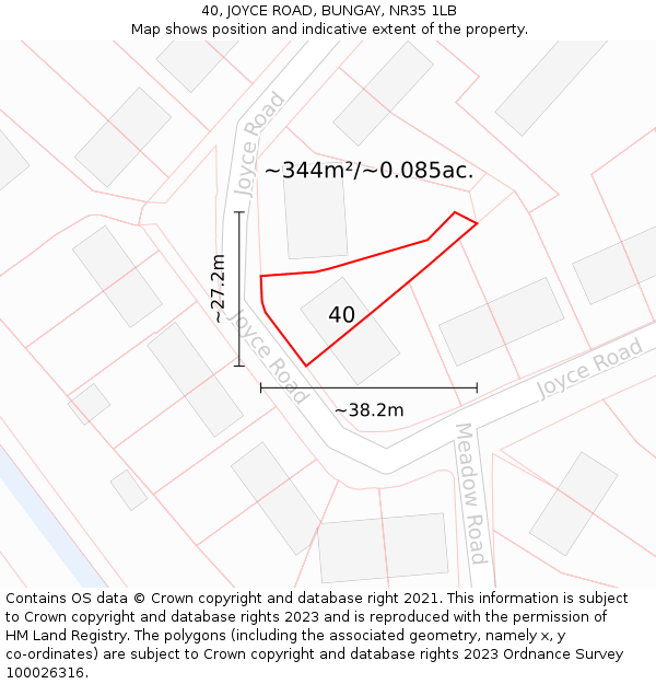 40, JOYCE ROAD, BUNGAY, NR35 1LB: Plot and title map