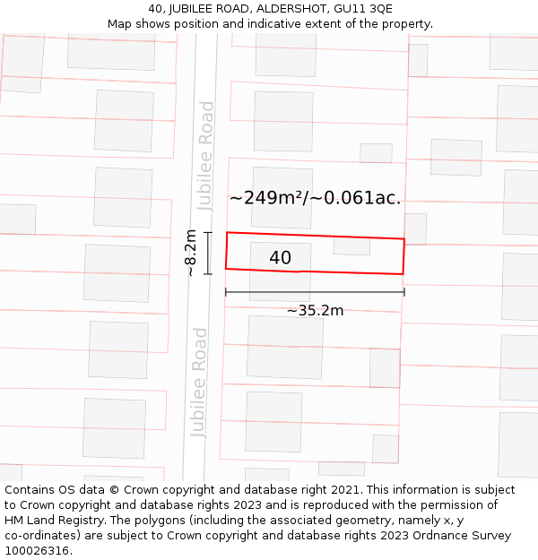 40, JUBILEE ROAD, ALDERSHOT, GU11 3QE: Plot and title map