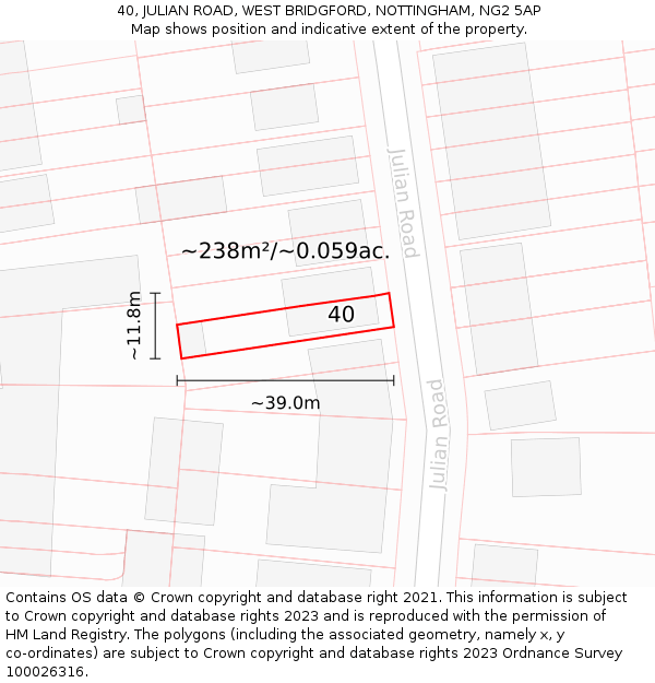 40, JULIAN ROAD, WEST BRIDGFORD, NOTTINGHAM, NG2 5AP: Plot and title map