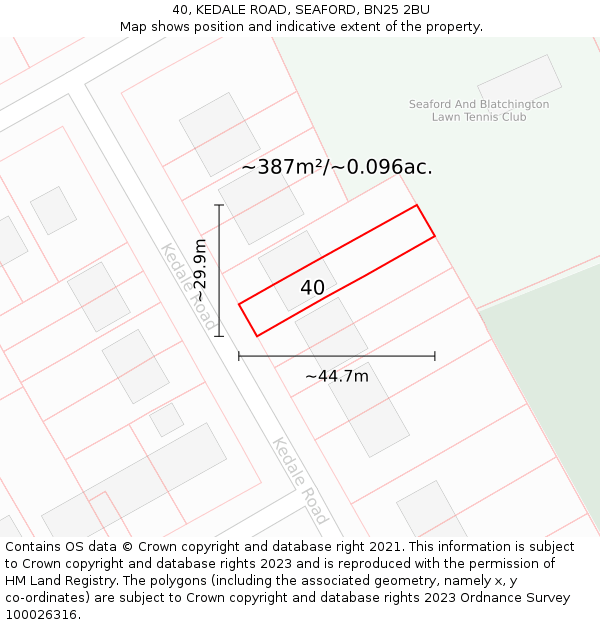 40, KEDALE ROAD, SEAFORD, BN25 2BU: Plot and title map