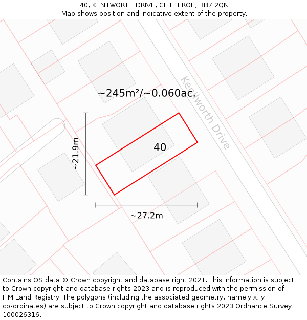 40, KENILWORTH DRIVE, CLITHEROE, BB7 2QN: Plot and title map