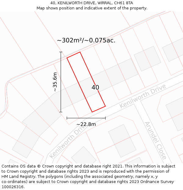 40, KENILWORTH DRIVE, WIRRAL, CH61 8TA: Plot and title map