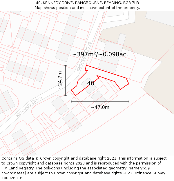 40, KENNEDY DRIVE, PANGBOURNE, READING, RG8 7LB: Plot and title map