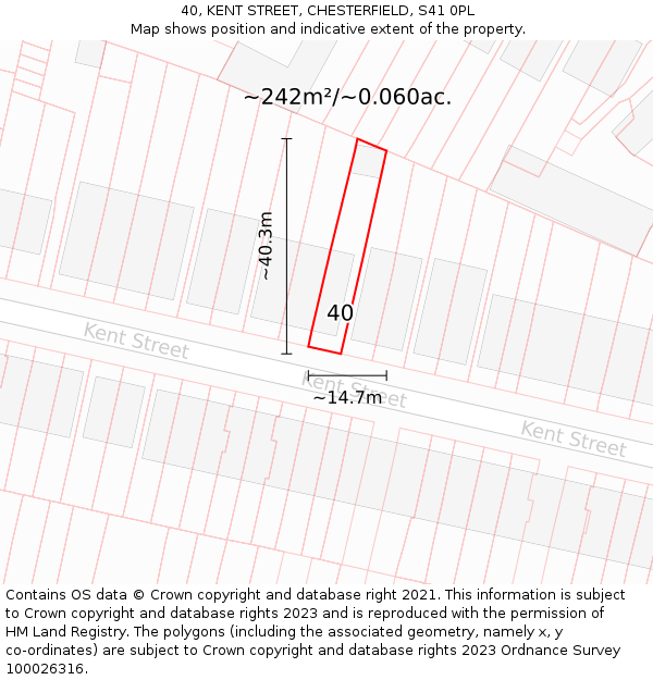 40, KENT STREET, CHESTERFIELD, S41 0PL: Plot and title map