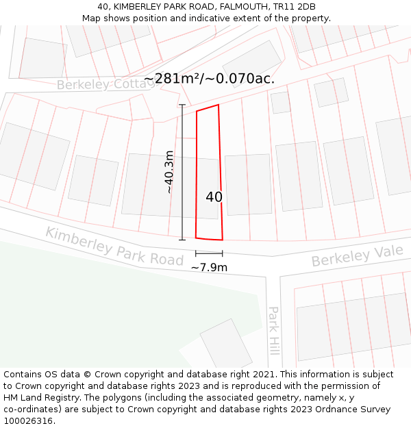 40, KIMBERLEY PARK ROAD, FALMOUTH, TR11 2DB: Plot and title map