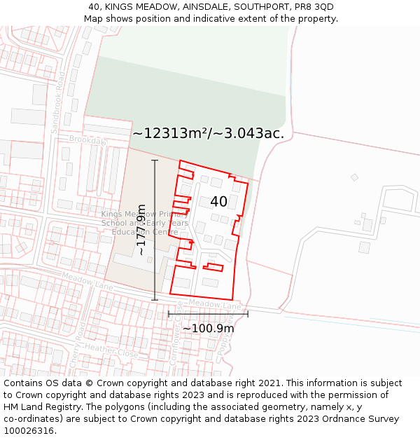 40, KINGS MEADOW, AINSDALE, SOUTHPORT, PR8 3QD: Plot and title map