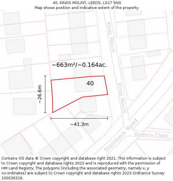 40, KINGS MOUNT, LEEDS, LS17 5NS: Plot and title map