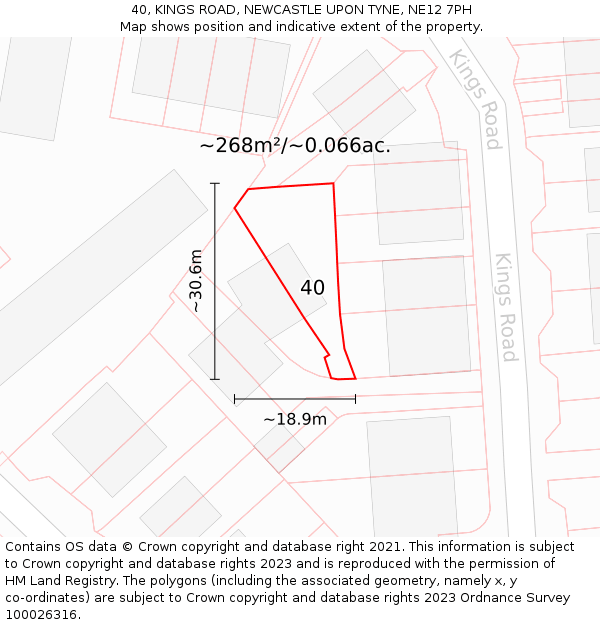 40, KINGS ROAD, NEWCASTLE UPON TYNE, NE12 7PH: Plot and title map