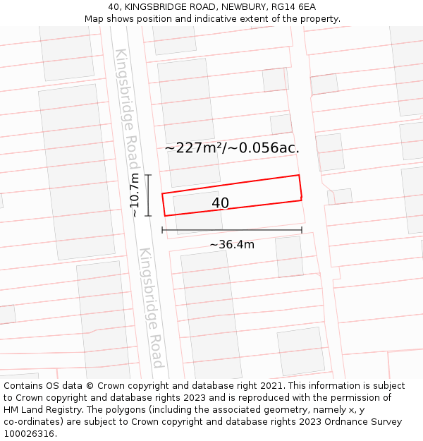 40, KINGSBRIDGE ROAD, NEWBURY, RG14 6EA: Plot and title map