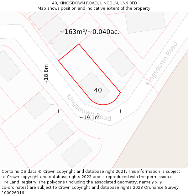 40, KINGSDOWN ROAD, LINCOLN, LN6 0FB: Plot and title map