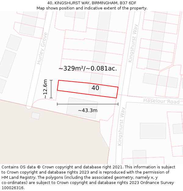 40, KINGSHURST WAY, BIRMINGHAM, B37 6DF: Plot and title map