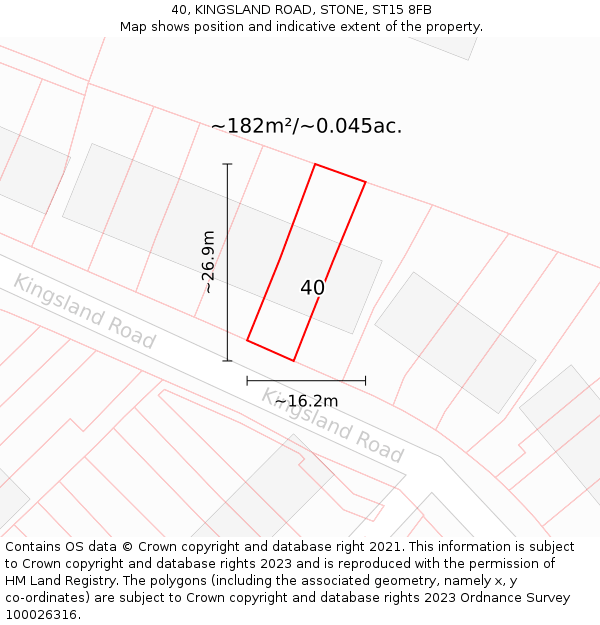 40, KINGSLAND ROAD, STONE, ST15 8FB: Plot and title map