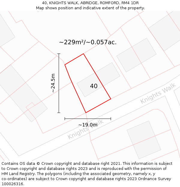 40, KNIGHTS WALK, ABRIDGE, ROMFORD, RM4 1DR: Plot and title map