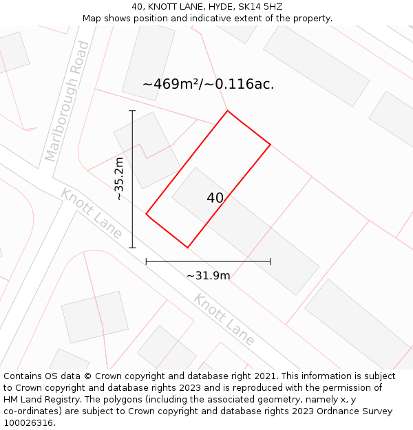 40, KNOTT LANE, HYDE, SK14 5HZ: Plot and title map