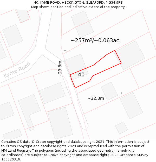 40, KYME ROAD, HECKINGTON, SLEAFORD, NG34 9RS: Plot and title map