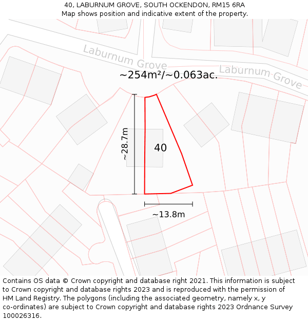 40, LABURNUM GROVE, SOUTH OCKENDON, RM15 6RA: Plot and title map