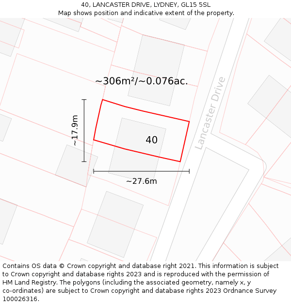 40, LANCASTER DRIVE, LYDNEY, GL15 5SL: Plot and title map