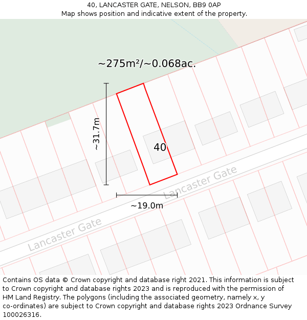 40, LANCASTER GATE, NELSON, BB9 0AP: Plot and title map