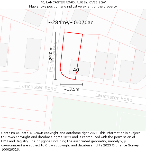 40, LANCASTER ROAD, RUGBY, CV21 2QW: Plot and title map