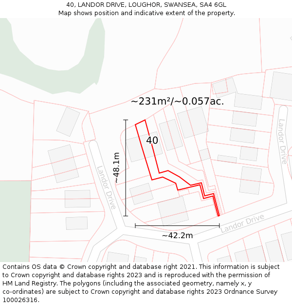 40, LANDOR DRIVE, LOUGHOR, SWANSEA, SA4 6GL: Plot and title map
