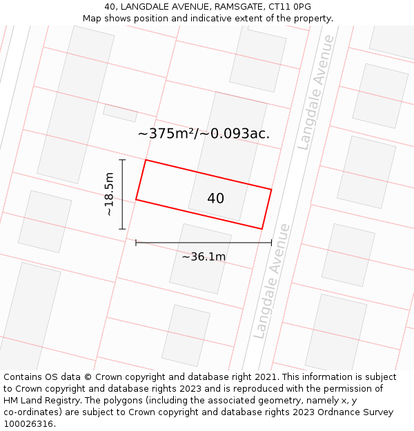 40, LANGDALE AVENUE, RAMSGATE, CT11 0PG: Plot and title map