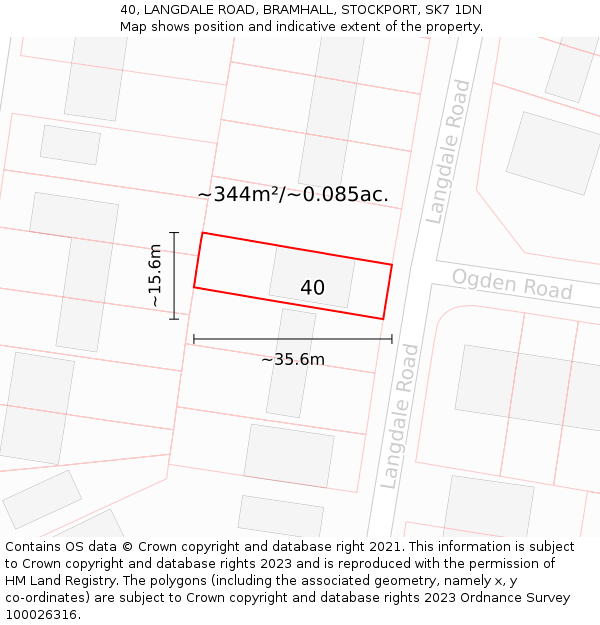 40, LANGDALE ROAD, BRAMHALL, STOCKPORT, SK7 1DN: Plot and title map