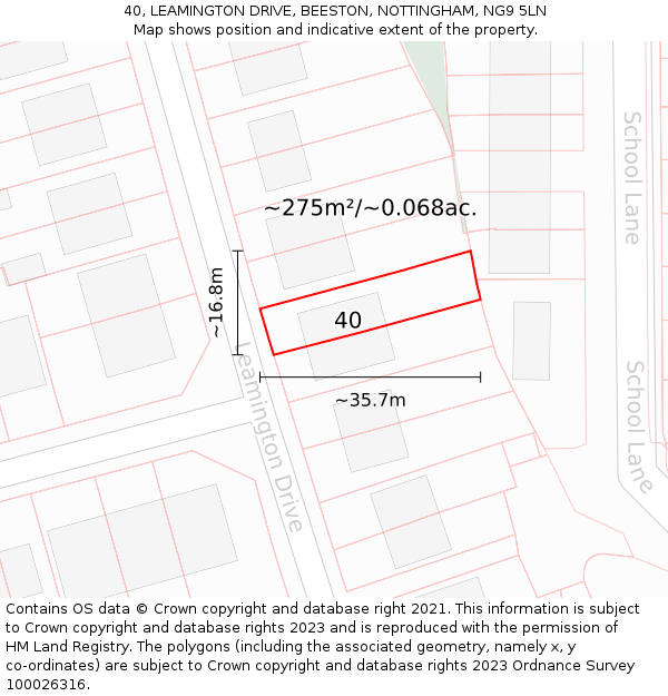 40, LEAMINGTON DRIVE, BEESTON, NOTTINGHAM, NG9 5LN: Plot and title map