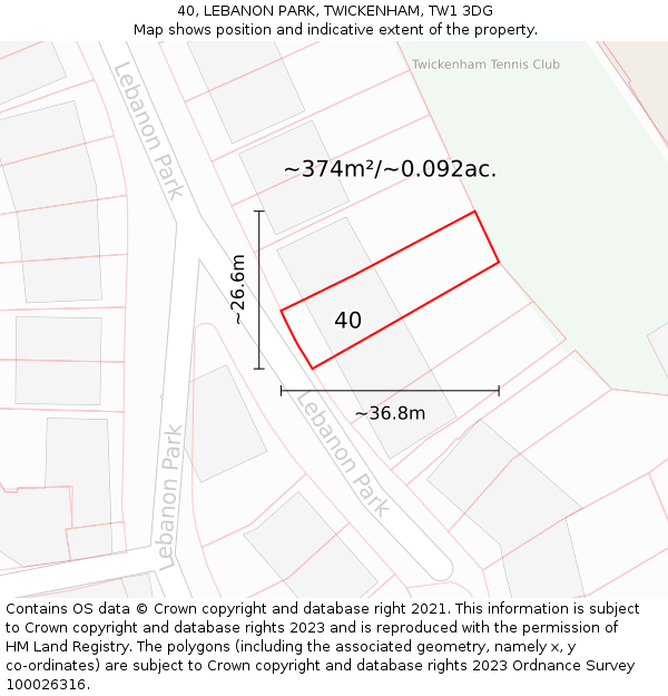 40, LEBANON PARK, TWICKENHAM, TW1 3DG: Plot and title map