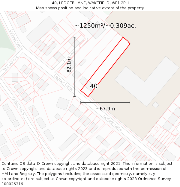 40, LEDGER LANE, WAKEFIELD, WF1 2PH: Plot and title map