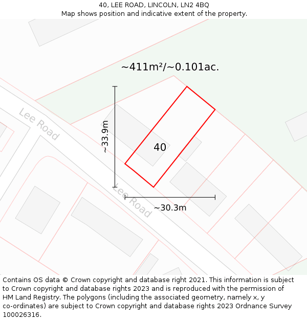 40, LEE ROAD, LINCOLN, LN2 4BQ: Plot and title map