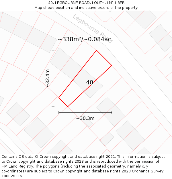 40, LEGBOURNE ROAD, LOUTH, LN11 8ER: Plot and title map