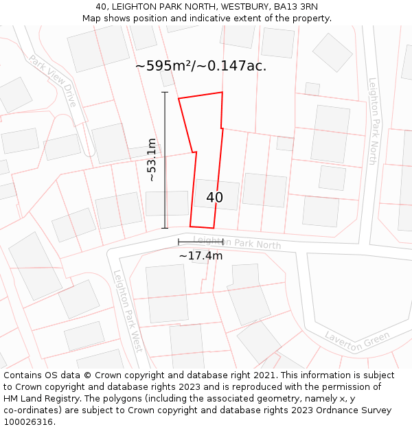 40, LEIGHTON PARK NORTH, WESTBURY, BA13 3RN: Plot and title map