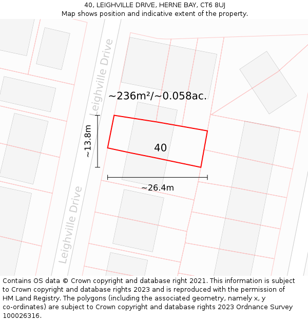 40, LEIGHVILLE DRIVE, HERNE BAY, CT6 8UJ: Plot and title map