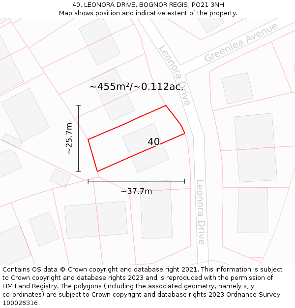 40, LEONORA DRIVE, BOGNOR REGIS, PO21 3NH: Plot and title map